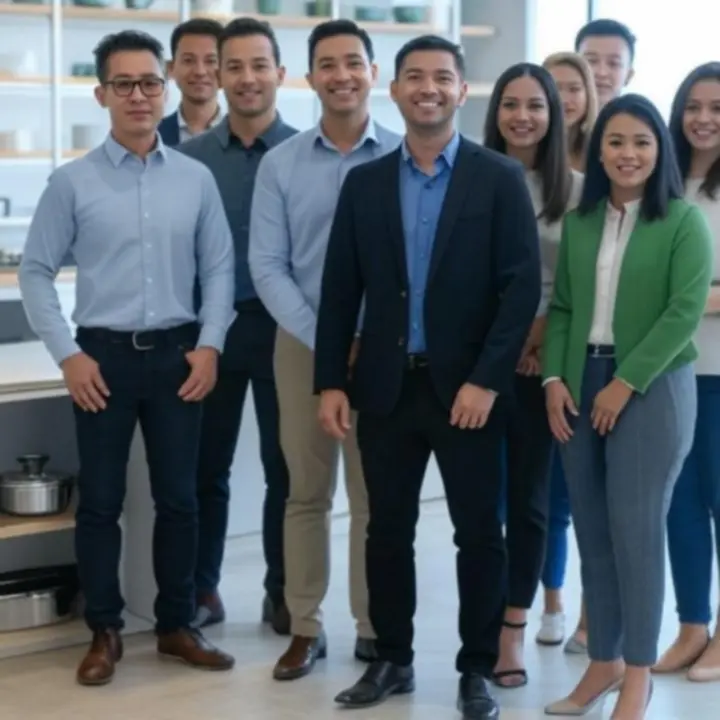 Zespół ChefUtensilsPL w nowoczesnej, jasnej kuchni prezentuje wybrane akcesoria kuchenne.